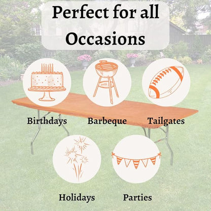 Kwik-Covers 10 Pack of Rectangular Plastic Table Covers - 6' Foot or 8' Foot Options - Indoor or Outdoor Fitted Table Covers (Table NOT Included) (Orange, 30" x 96" (8' ft))
