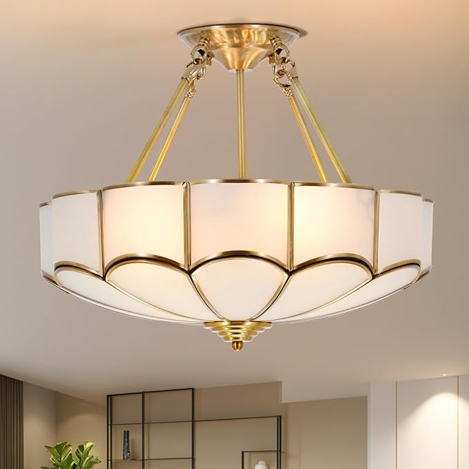 18" Tiffany Pendant Light Fixture, 4-Light Semi Flush Mount Ceiling Light, Vintage Handmade Glass Ceiling Light Fixture for Foyer Entryway Stairway