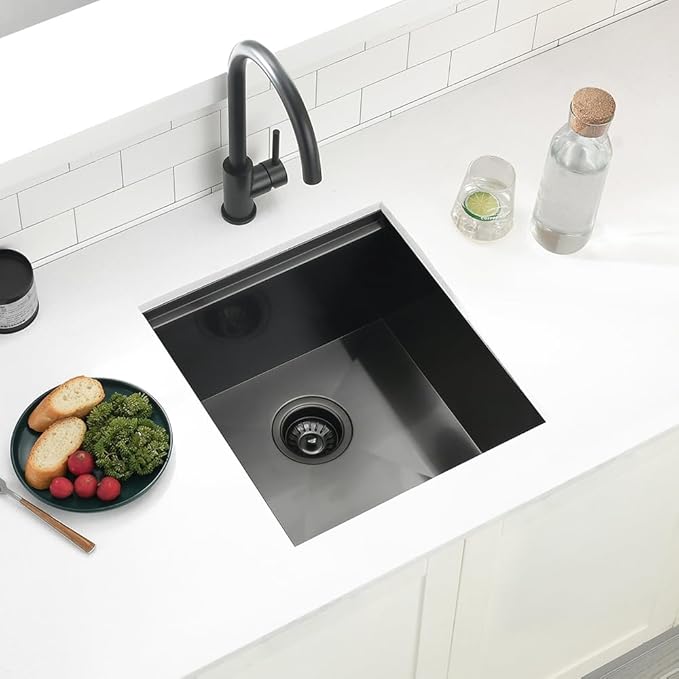 15 Black Inch Undermount Bar Sink, Swift Horse 15x17 Inch 16Gauge Black Stainless Steel Undermount Single Bowl Kitchen Bar Sinks With Cutting Board