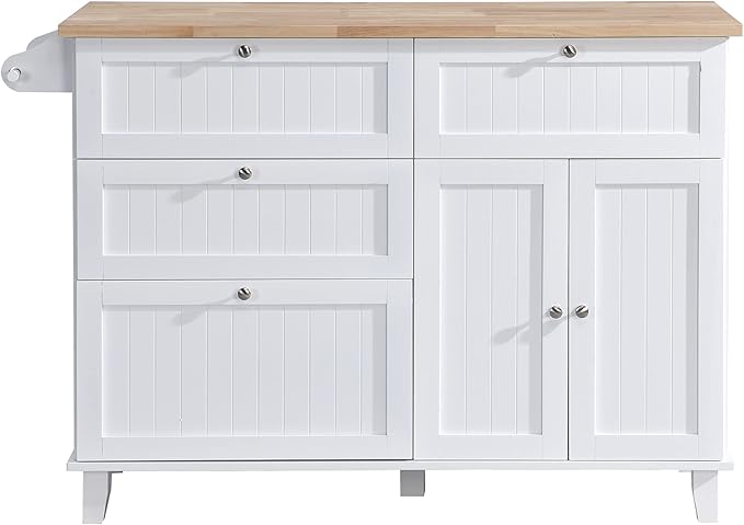 Merax Kitchen Island Set with 2 Stools, Solid Wood Dining Table with Drop Leaf Design, Storage Cabinet, Drawers and Towel Rack, White