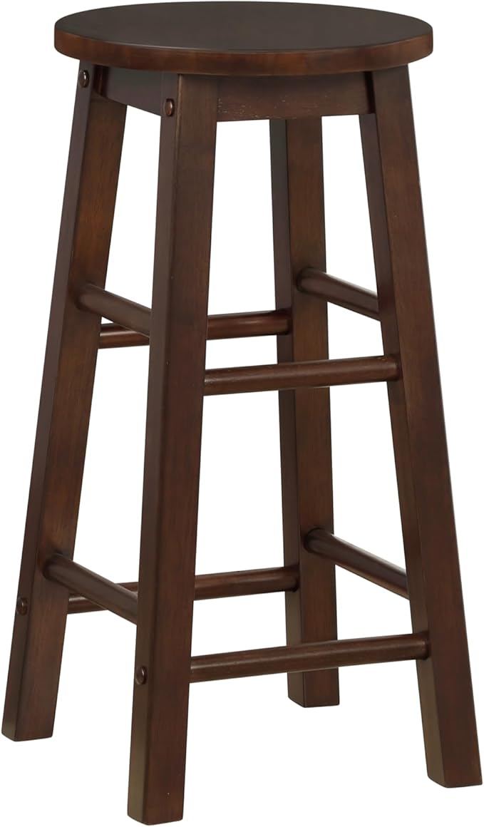 Linon Zeke Walnut Solid Wood Backless Round Counter Stool with 24 Inch Seat Height