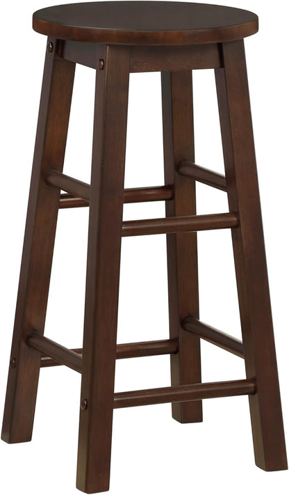 Linon Zeke Walnut Solid Wood Backless Round Counter Stool with 24 Inch Seat Height
