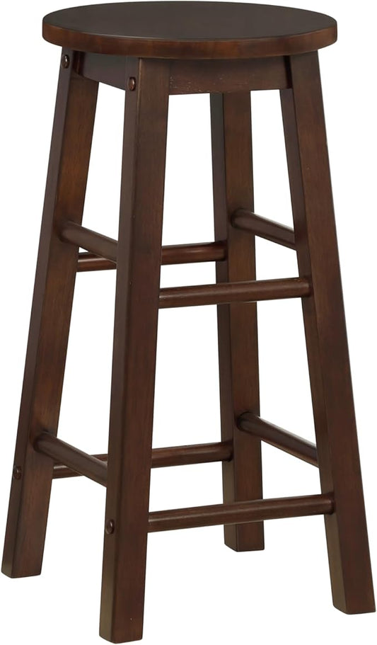 Linon Zeke Walnut Solid Wood Backless Round Counter Stool with 24 Inch Seat Height