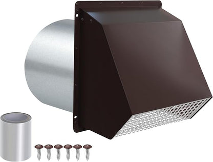 4 Inch Dryer Vent Cover Outside Hooded Wall Vent with Screen and Damper, Exhaust Vent Wall Mount Exterior Wall Vents Cover Cap for Dryer Ventilation&Outdoor Air Exhaust,Galvanized Steel,Brown