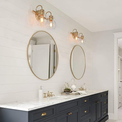 KSANA 2-Light Vanity Light with Globe Clear Glass Shade, Gold Vanity Lights for Bathroom, Powder Room, 13" L x 7" W x 9" H