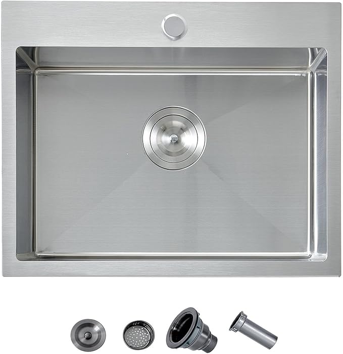 20 Inch Drop In Kitchen Sink, 20 x 16 Stainless Steel Single Bowl Top Mount Drop In Bar Wet Prep RV Outdoor Kitchen Sink, 16 Gauge Brushed Nickel