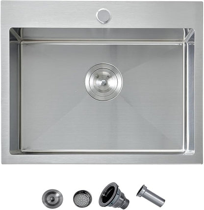 20 Inch Drop In Kitchen Sink, 20 x 16 Stainless Steel Single Bowl Top Mount Drop In Bar Wet Prep RV Outdoor Kitchen Sink, 16 Gauge Brushed Nickel