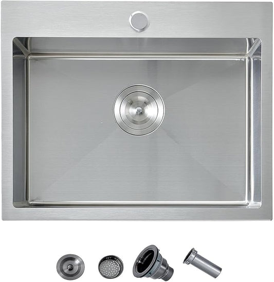 20 Inch Drop In Kitchen Sink, 20 x 16 Stainless Steel Single Bowl Top Mount Drop In Bar Wet Prep RV Outdoor Kitchen Sink, 16 Gauge Brushed Nickel
