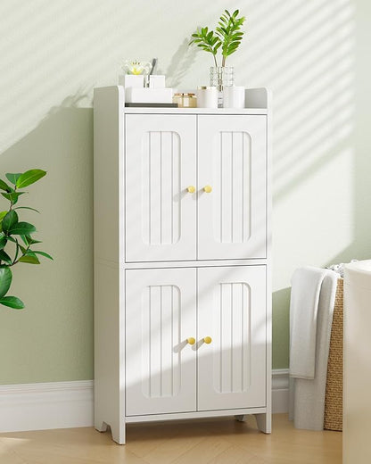 BEWISHOME Small Floor Cabinet, Toilet Paper Storage, Bathroom Storage Cabinet with 4 Doors and Shelves, Bathroom Organizers and Storage for Small Spaces, White 7.9" D x 14.6" W x 31" H YYG11W