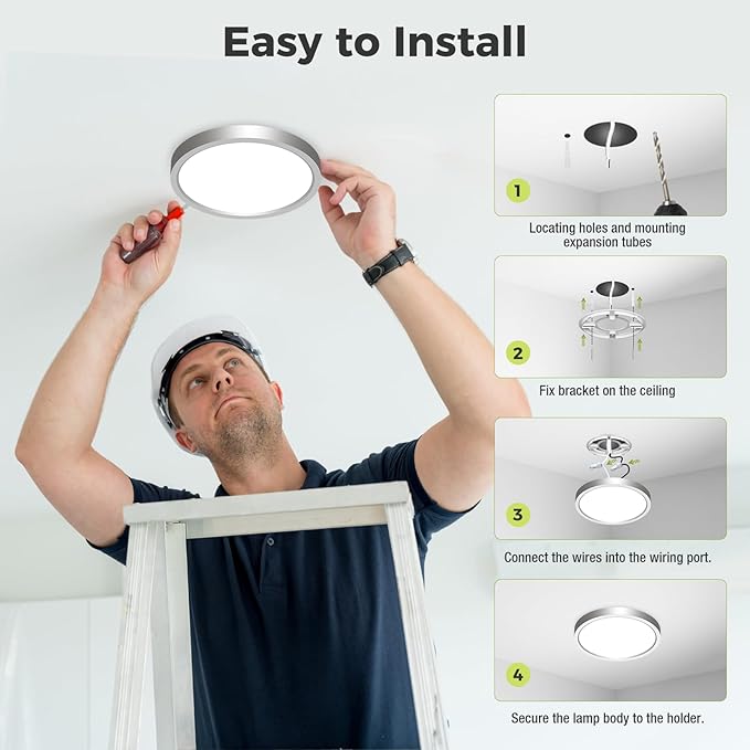 2Pack LED Flush Mount Ceiling Light Fixture Brushed Nickel, 7Inch 15W, Dimmable&3000K-6500K Adjustable Low Profile Ceiling Lights, 1500LM Round Lamp for Bathroom, Bedroom, Closet, Kitchen, Hallway
