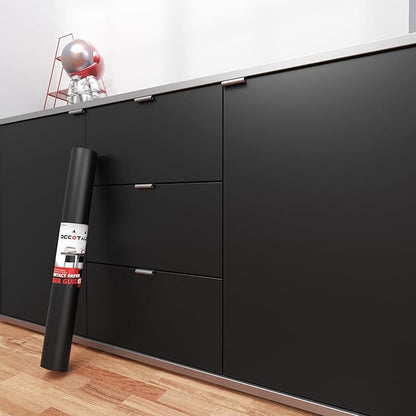 Decotalk 30"x400" Black Wallpaper Peel and Stick, Black Wallpaper for Bedroom, Dark Contact Paper for Cabinets and Drawers, SolidBlack Contact Paper Removable, Self Adhesive Wall Vinyl