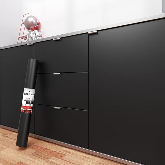 Decotalk Black Contact Paper for Cabinets Black Peel and Stick Wallpaper Matte Solid Color Cabinet Vinyl Wrap for Bedroom Decorative 17.7"x120" Contact Paper for Wall Removable Wallpaper Self-Adhesive