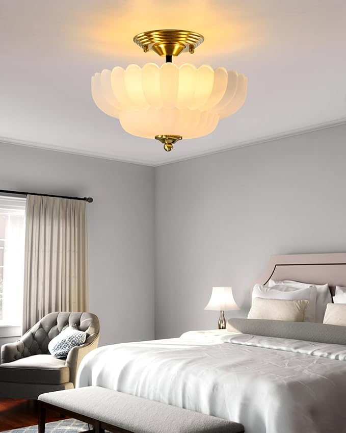 3-Light Ceiling Fixture Semi-Recessed Ceiling Light Frosted Glass Modern Lighting Ideal for Hallways, Bedrooms, Kitchens, Entryways, and Study Rooms Perfect Choice for Small Spaces