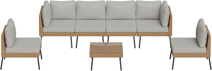 Aoxun Patio Furniture Set, 7 Piece Outdoor Sectional Sofas with Thick Cushion, Wicker Outdoor Patio Furniture Set with Coffee Table for Party, Garden, Backyard, Grey