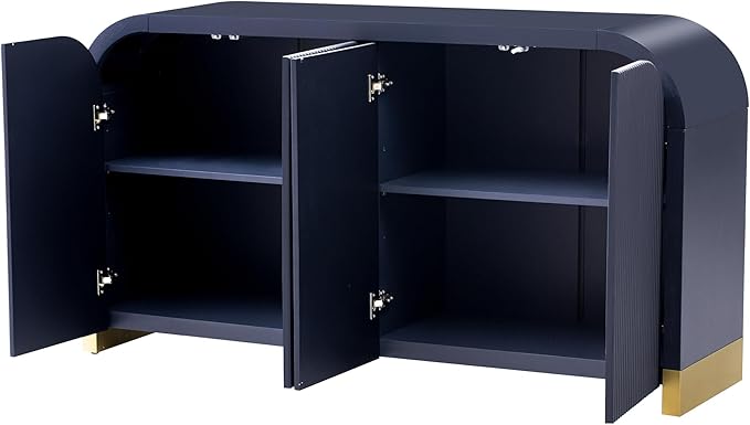 Merax Sideboard Buffet Cabinet with Storage Adjustable Shelves & Unique Curved Corner, Wavy Door Panel Accent Wood Console Table for Coffee Bar, Living Room and Entrance, Easy Assembly, Navy Blue
