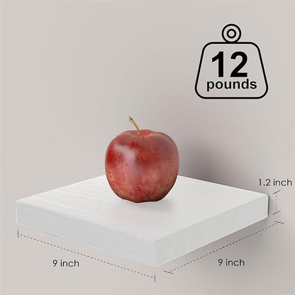 PopiShelves Small Floating Shelves for Wall - 9 Inch Square White Shelves for Bedroom, Living Room, Bathroom, Kitchen, Office Decor Set of 3,