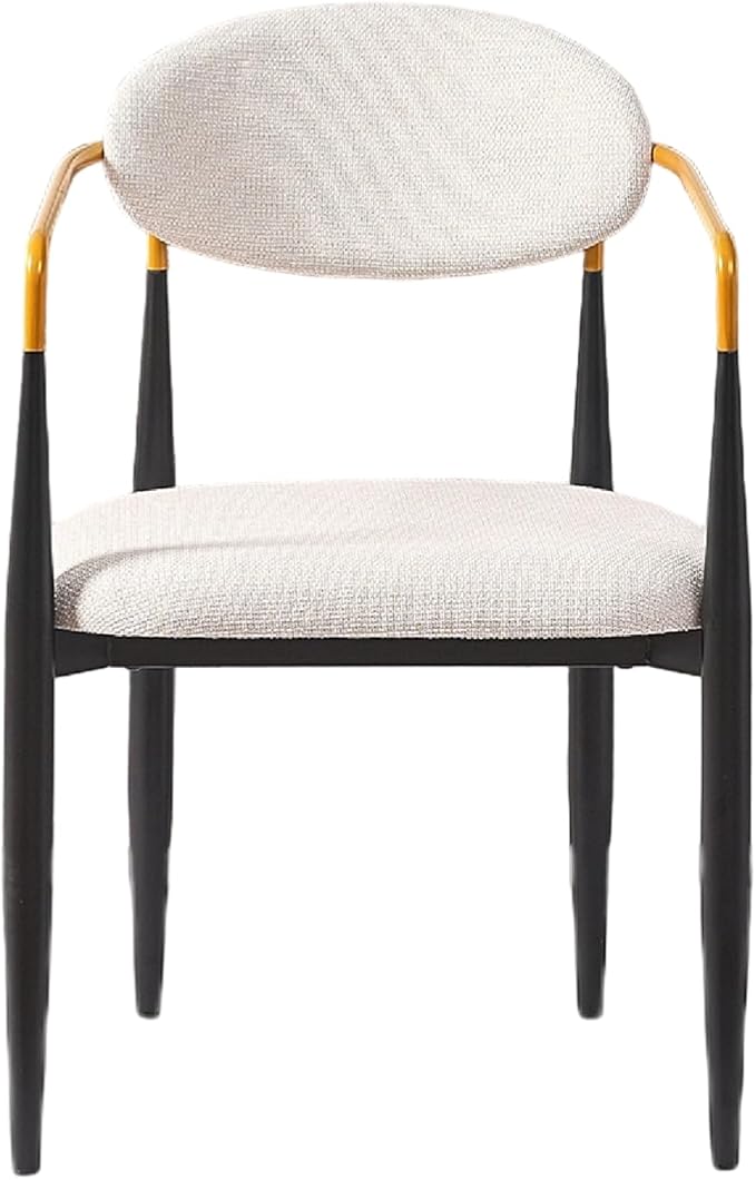 Modern Upholstered Accent Chair Set of 2 with Gold Accented Armrests, Ergonomic Barrel Back, Padded Fabric Seat, Metal Frame for Dining Room, Kitchen Island, Counter, Office (Beige,Dining Chair)