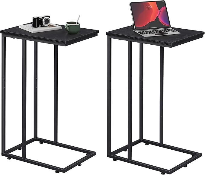 WLIVE C Shaped End Tables Set of 2, C Black Side Table for Couch, TV Trays Set of 2, Couch Side Tables that Slide Under, Small Side Table, C Table for Sofa, Living Room, Bedroom, Small Space, Brown