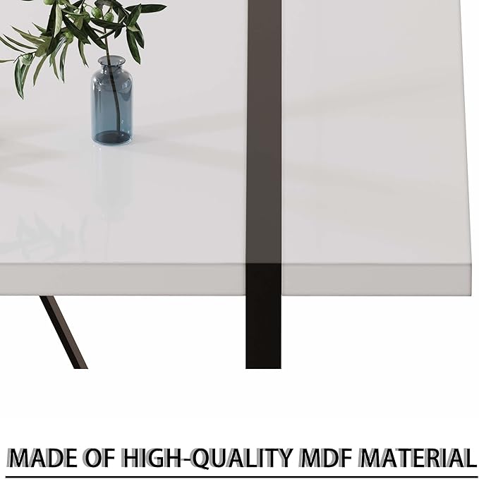 55" Stain-Resistant Dining Table, Kitchen Table with Metal Legs, Dinner Tables with Stable Frame for Dining Room & Living Space, White