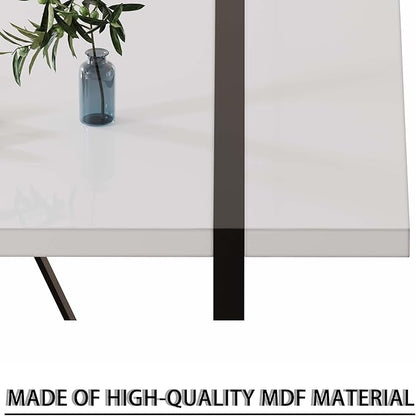55" Stain-Resistant Dining Table, Kitchen Table with Metal Legs, Dinner Tables with Stable Frame for Dining Room & Living Space, White
