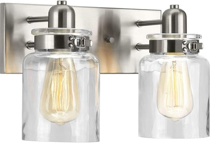 Progress Lighting P300046-009 Calhoun Collection Clear Glass Farmhouse Bath Vanity Light, 2-Light, Brushed Nickel