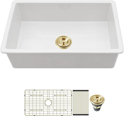 Kichae 30 Inch White Undermount Sink Fireclay 30x18 Inch Dual Drop in & Undermount Kitchen Sink Porcelain Ceramic Single Bowl Deep Basin