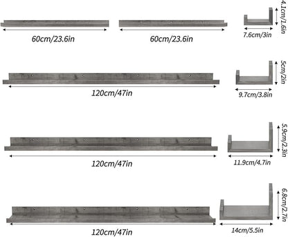 Giftgarden 47 Inch Long Floating Shelves for Wall Set of 5, Grey Wood Wall Shelves for Bathroom, Bedroom, Kitchen, Living Room Storage and Decoration, Gray Wooden Picture Ledge
