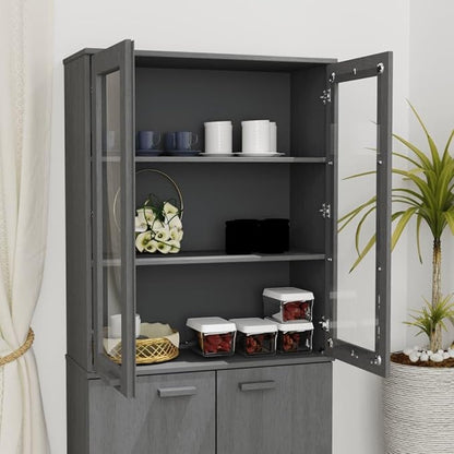 HAMAR Highboard Top, Dark Gray Solid Pinewood, 33.5"x13.8"x39.4", Sideboard Storage with Glass Doors, Durable Kitchen Furniture Dining Storage