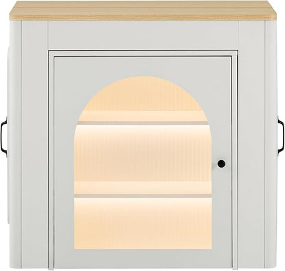 Extendable Dining Table with Storage, LED Lights & Charging Ports- Multifunctional Kitchen Island & Sideboard for Small Spaces, White