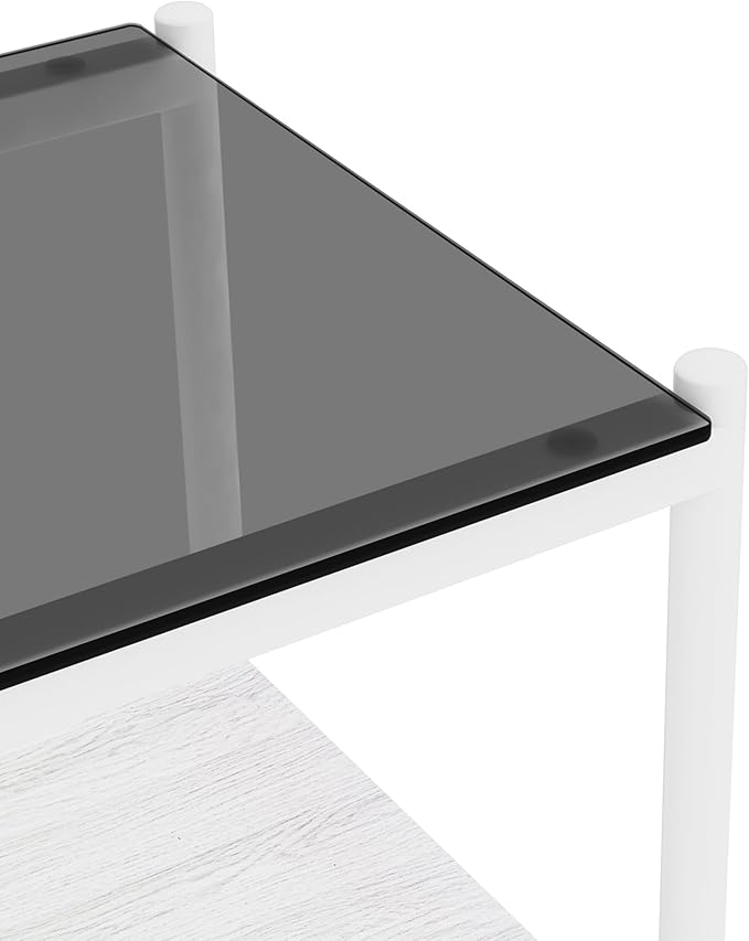 Set of 2 Glass End Table, 2-Layer Glass Living Room Table, Modern Tea Table Side Tables for Home Office Furniture