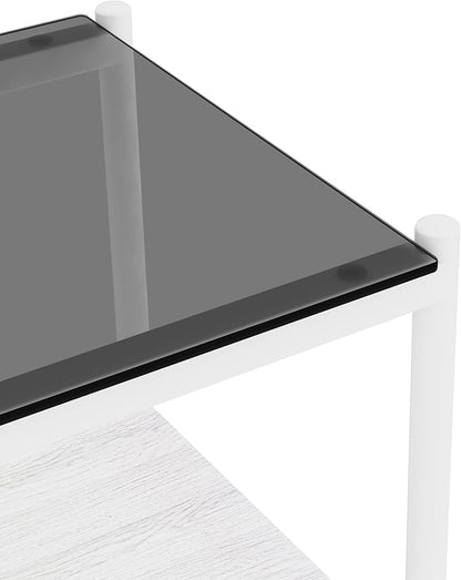 Set of 2 Glass End Table, 2-Layer Glass Living Room Table, Modern Tea Table Side Tables for Home Office Furniture