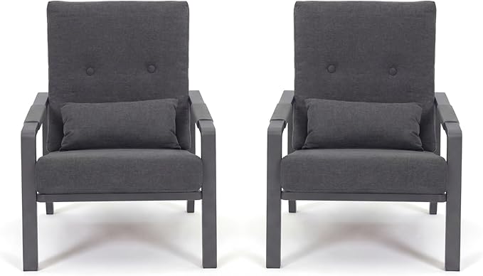 Patio Furniture Set, 2-Piece Aluminum Outdoor Single Chairs with Washable High-Resiliency Sponge Cushions, Upgraded Gray