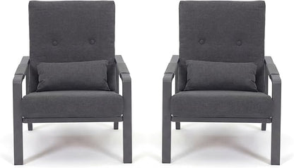Patio Furniture Set, 2-Piece Aluminum Outdoor Single Chairs with Washable High-Resiliency Sponge Cushions, Upgraded Gray