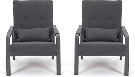 Patio Furniture Set, 2-Piece Aluminum Outdoor Single Chairs with Washable High-Resiliency Sponge Cushions, Upgraded Gray