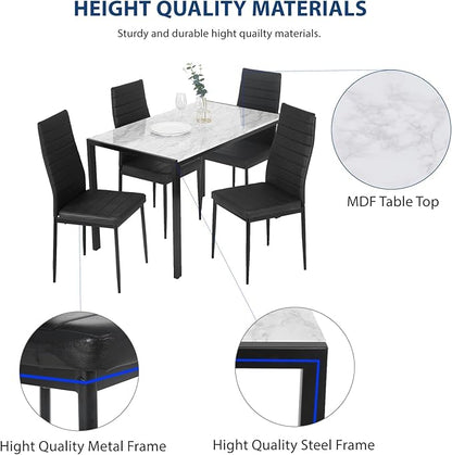 FDW Dining Table Set Dining Room Table Set for Small Spaces Kitchen Table and Chairs for 4 Table with Chairs Home Furniture Rectangular Modern (White Marble)