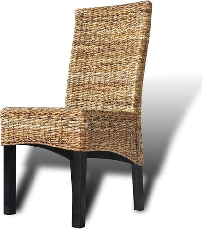 Dining Chair Set of 2 Brown Solid Mango Wood Frame with Hand Woven Abaca Basketweave Seat 19.7 x 18.5 x 38.2 in Tufted Cushion for Kitchen Dining Room Living Room Modern Farmhouse
