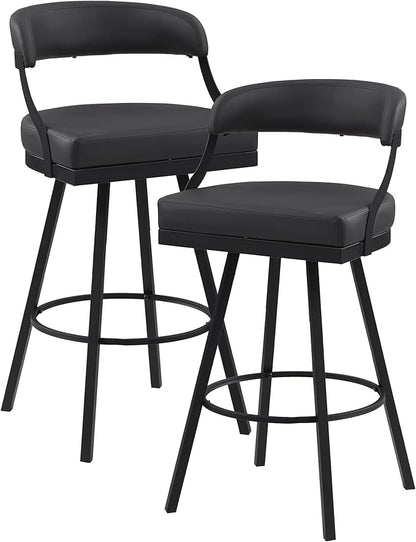 Lexicon Swivel Bar Stools Set of 2 - Bar Height Stools for Kitchen Island, Padded Seat, Open Back, Sturdy Black Metal Frame Finish and Faux Leather Cushion Seat, Sturdy Black