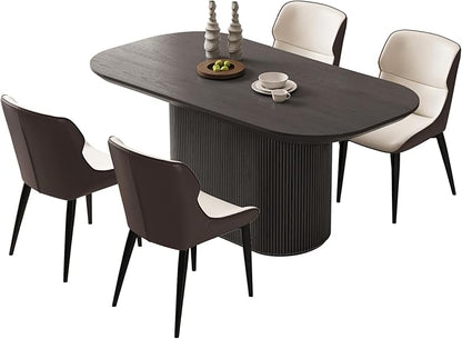 Miuuod 62.99" Large Modern Dining & Kitchen Table Set,1 Dining Table with 4 Cushion Chairs for 6-8,Oval Dining Table,Coffee Table Space-Saving Dining Table,Dark Grey