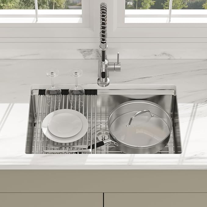27 Inch Undermount Kitchen Sink - Beslend ADA 7 Inch Depth 27x18 Undermount Worksation Sinks Under Counter Stainless Steel 16 Gauge Mobility Friendly Sink for Wheelchair Accessible Kitchen