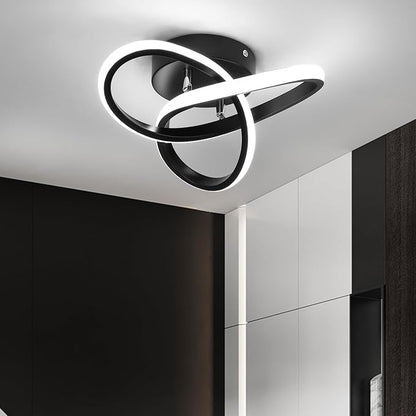 EIDISUNY Modern LED Ceiling Light, 2 Rings Creative Black Hallway Ceiling Lighting 6000K Flush Mount Ceiling Lights for Kitchen Bathroom Cool White Light 22W (Black)