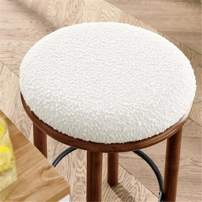 Modway Fable 26 Inch Backless Counter Stools Set of 2 in Walnut Ivory - Kitchen Stools Counter Height - 2Pcs Upholstered Padded Boucle Seat for Kitchen Counter or Island with Wood Legs and Footrest