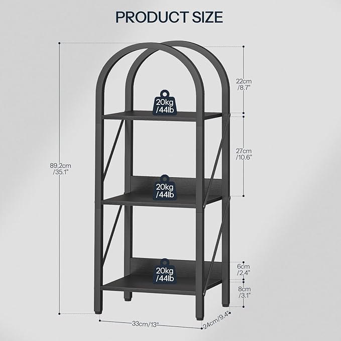 HOOBRO Bookshelf, 3-Tier Bookshelf Arched Display Racks, Industrial Bookcase with Metal Frame, Book Shelf Storage Organizer for Living Room, Office, Bedroom, Black BB423SJ01