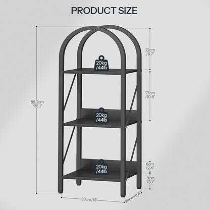 HOOBRO Bookshelf, 3-Tier Bookshelf Arched Display Racks, Industrial Bookcase with Metal Frame, Book Shelf Storage Organizer for Living Room, Office, Bedroom, Black BB423SJ01