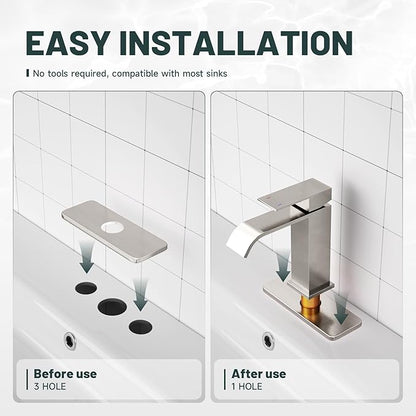 6 Inch Brushed Nickel Sink Hole Cover, Greenspring 4" Hole Cover Deck Plate, Bathroom Faucet Deck Plate, Stainless Steel Square Escutcheon for Bathroom or Kitchen Single Hole Vanity Sink Faucet