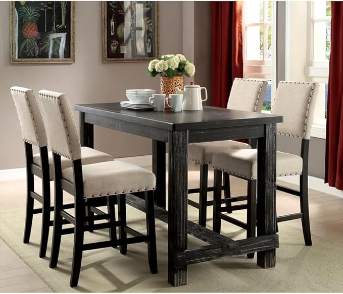 Counter Height Dining Table with Center Support Beam for Kitchen Island Seating