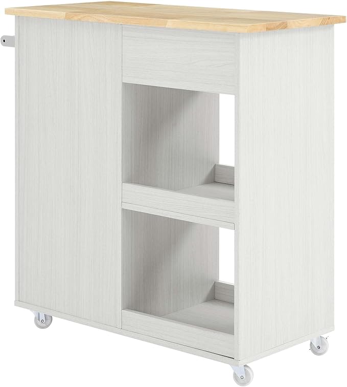 Modway Culinary Rolling Kitchen Cart with Storage in White Natural - 3 Tiers Kitchen Island on Wheels with Towel Bar, Functional as a Coffee Station, Bar Cabinet or Butcher Block Island