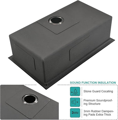 28 Inch Black Undermount Kitchen Sink Workstation-iAnomla 28x18 Kitchen Sink Undermount 16 Gauge Deep Stainless Steel Single Bowl Undermount Workstation Sink with Cutting Board