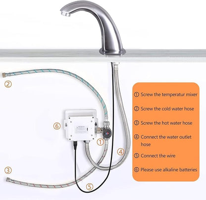 Touchless Bathroom Faucet with Automatic Sensor Function, Bathroom Sink Faucet with Hole Cover Plate, Chrome