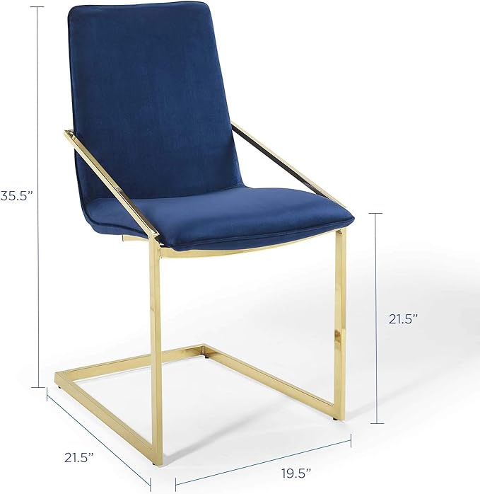 Modway Pitch Performance Velvet Dining Armchair, Gold Navy 21.5 x 19.5 x 35.5