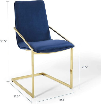 Modway Pitch Performance Velvet Dining Armchair, Gold Navy 21.5 x 19.5 x 35.5